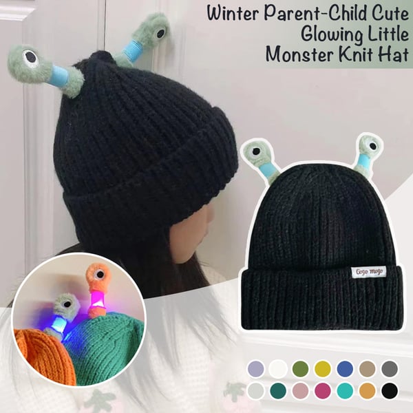 Winter Ouder-Kind Schattige Gloeiende Kleine Monster Gebreide Muts